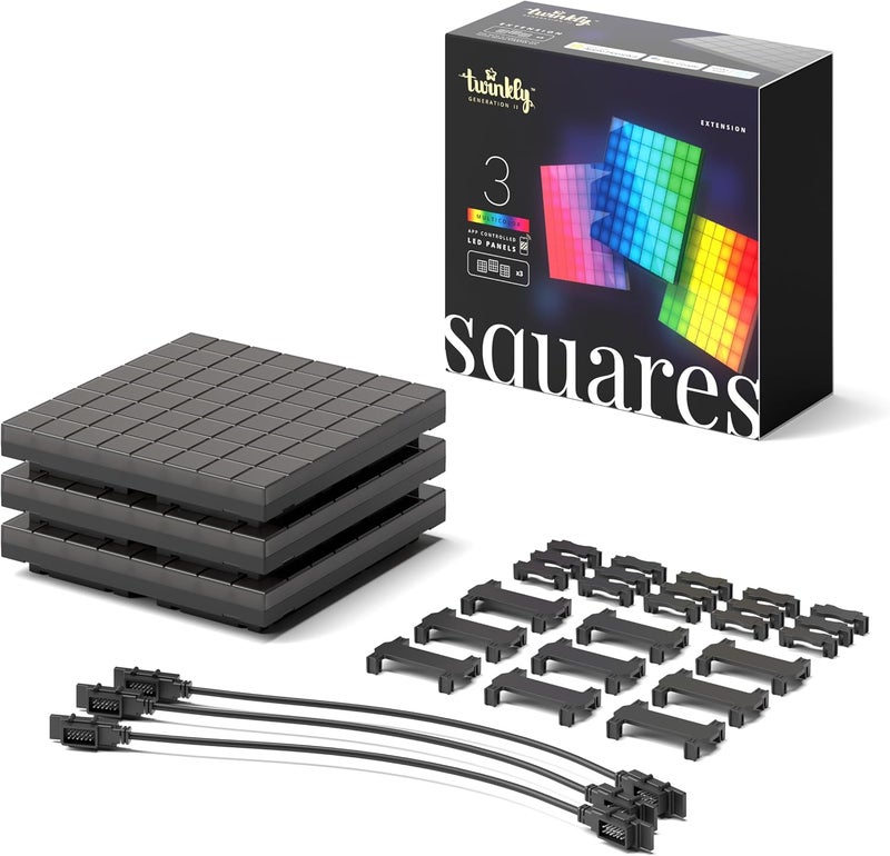 Twinkly Squares Extension Kit, RGB LED Panels Kit, Including 3 Extension Panels and Connection Cables, Compatible with HomeKit, Alexa and Google Home, Gaming Lights and Streaming, 16M+ Colors - Image 1